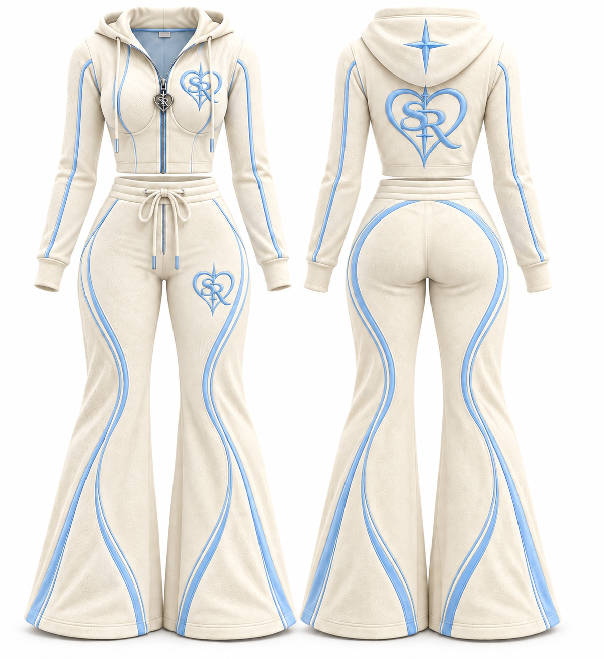 Cream and blue SORAW Curve Set Cloud Nine, front and back