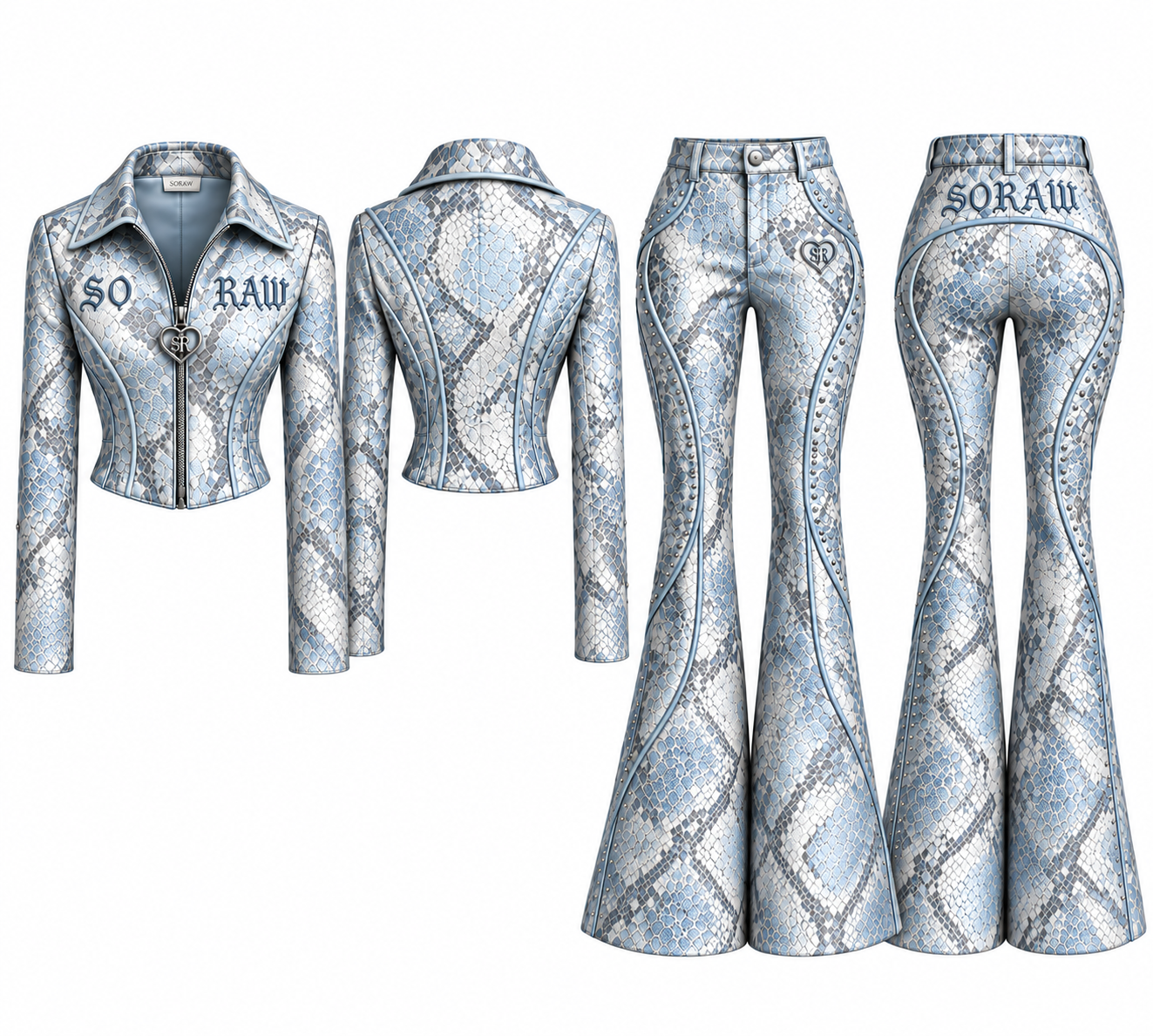 SORAW Ice Cold Set in Icy Blue Python and Winter White without cuffs