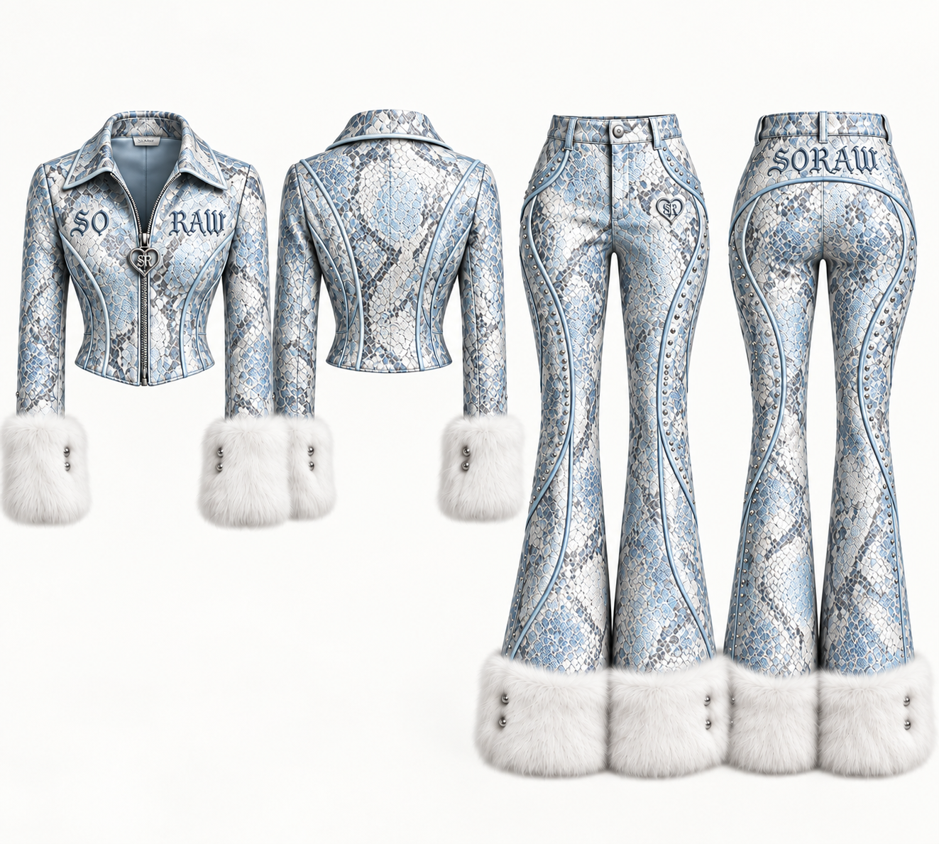 SORAW Ice Cold Set in Icy Blue Python and Winter White with detachable cuffs