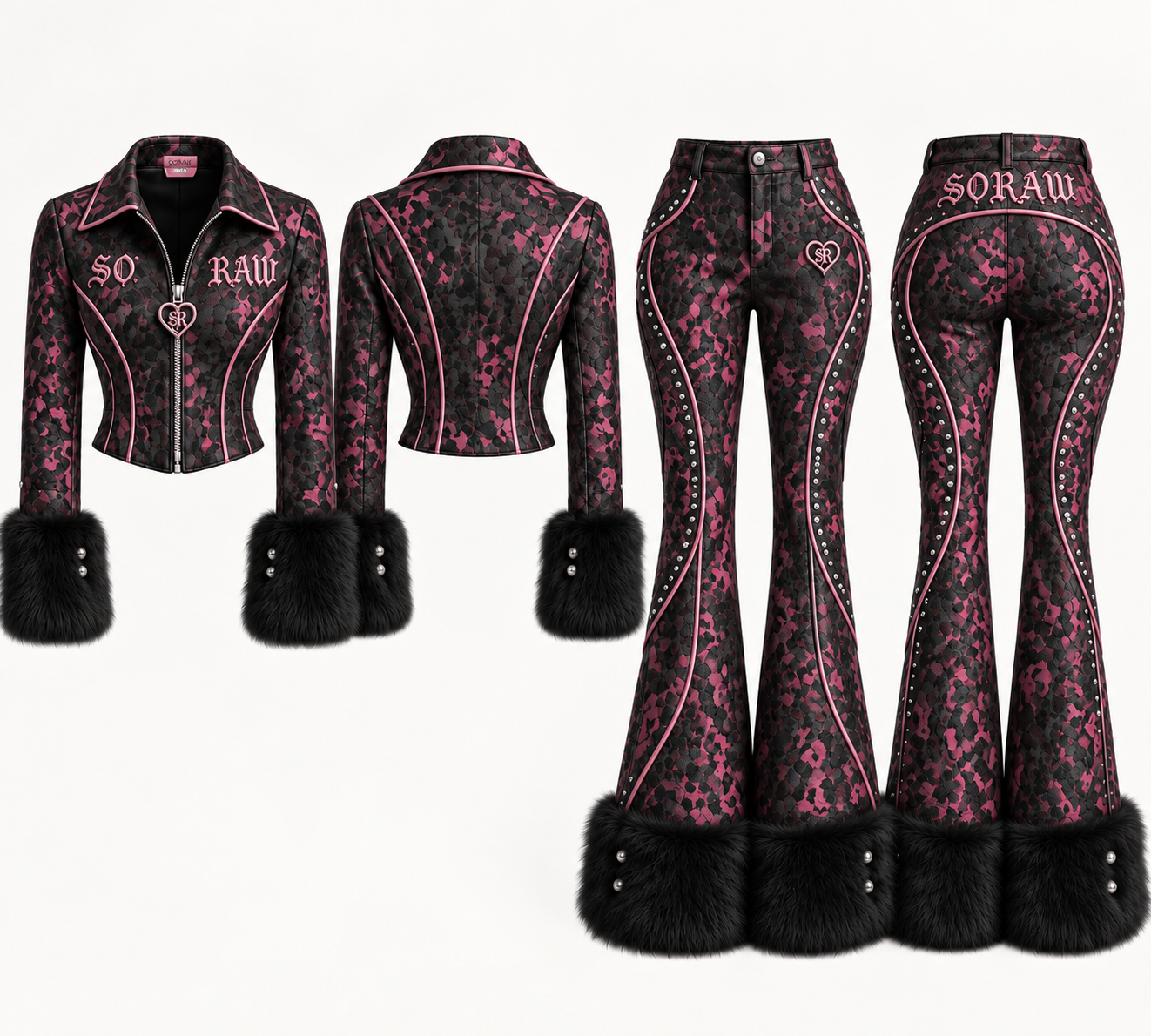 SORAW Wild Behavior Set in Black and Wild Pink with detachable cuffs